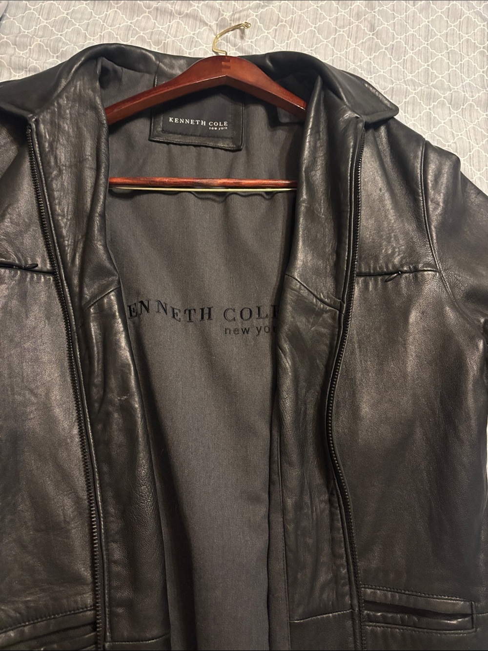 Kenneth Cole Men's Black Leather Bomber Jacket